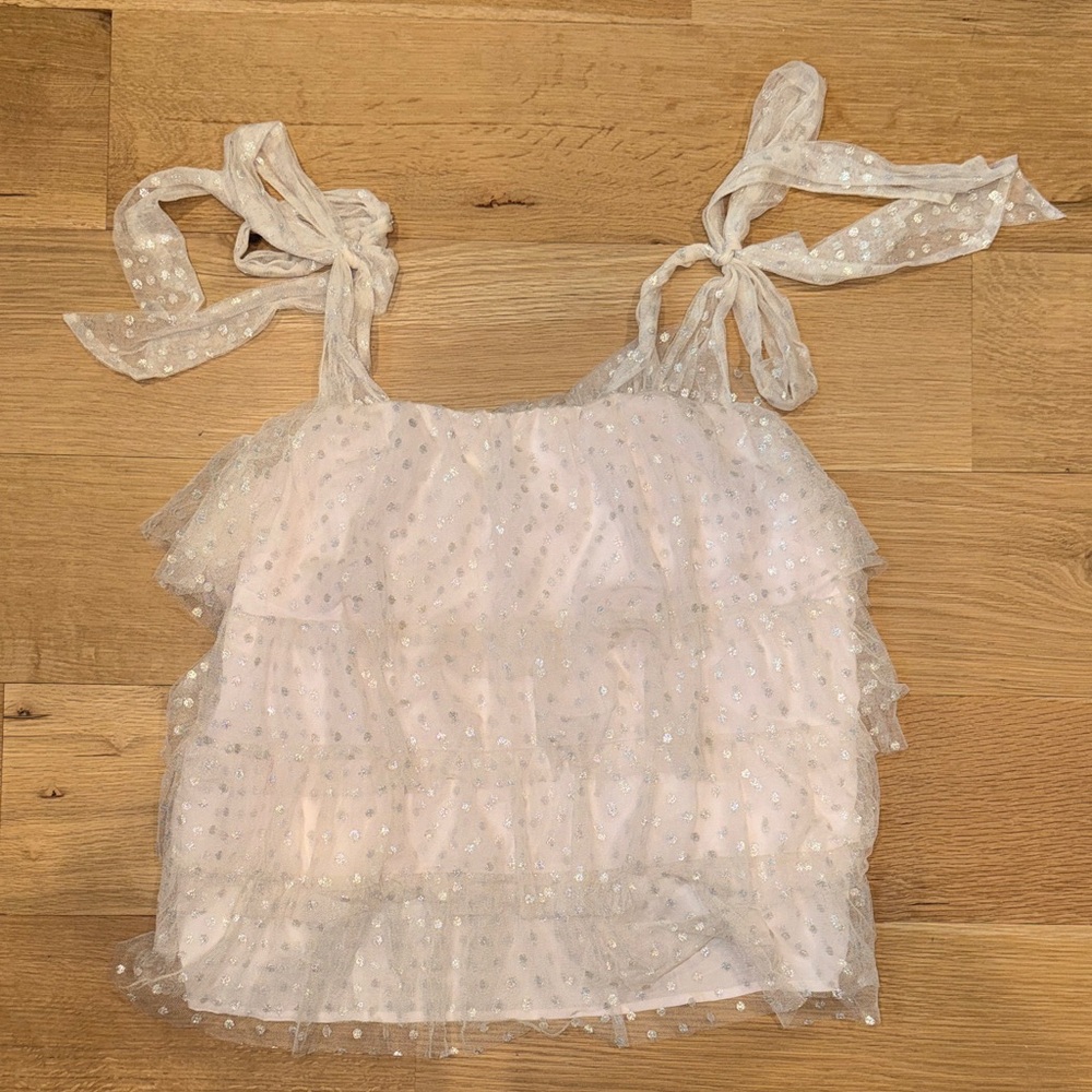 Maeve by Anthropologie tulle dot shimmer tank blouse Elegant Ruffle Top 2X XXL